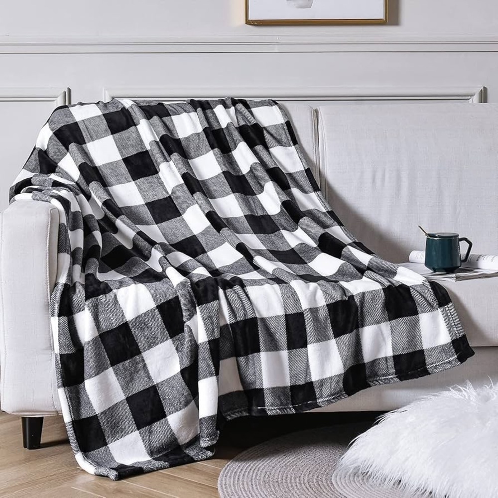 Express Black and White Plaid Throw Blanket